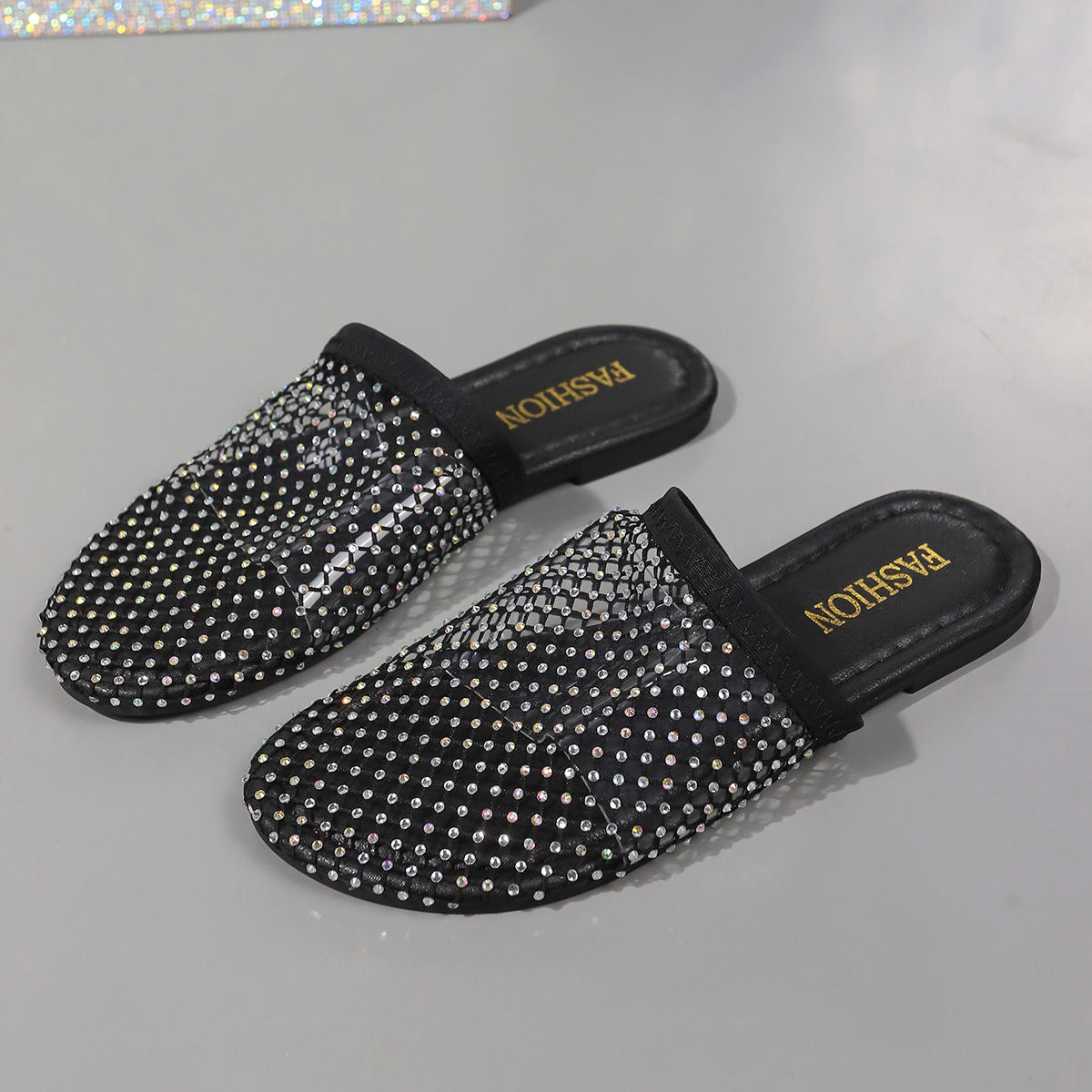 Hollow-toe Transparent Hollow Sandals With Rhinestones Summer Fashion Outdoor Slippers Flat Shoes For Women null