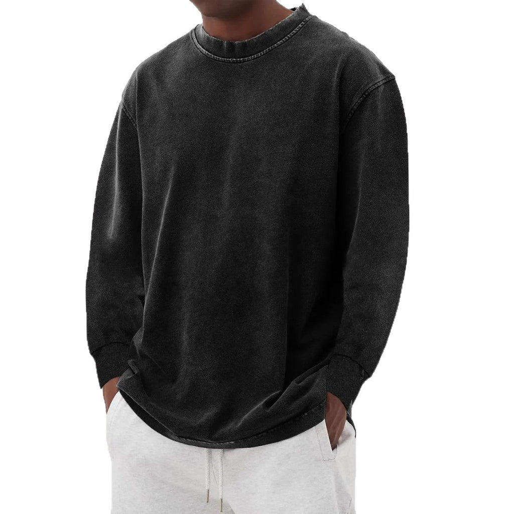 Washed Old Solid Color Men's Long-sleeved T-shirt