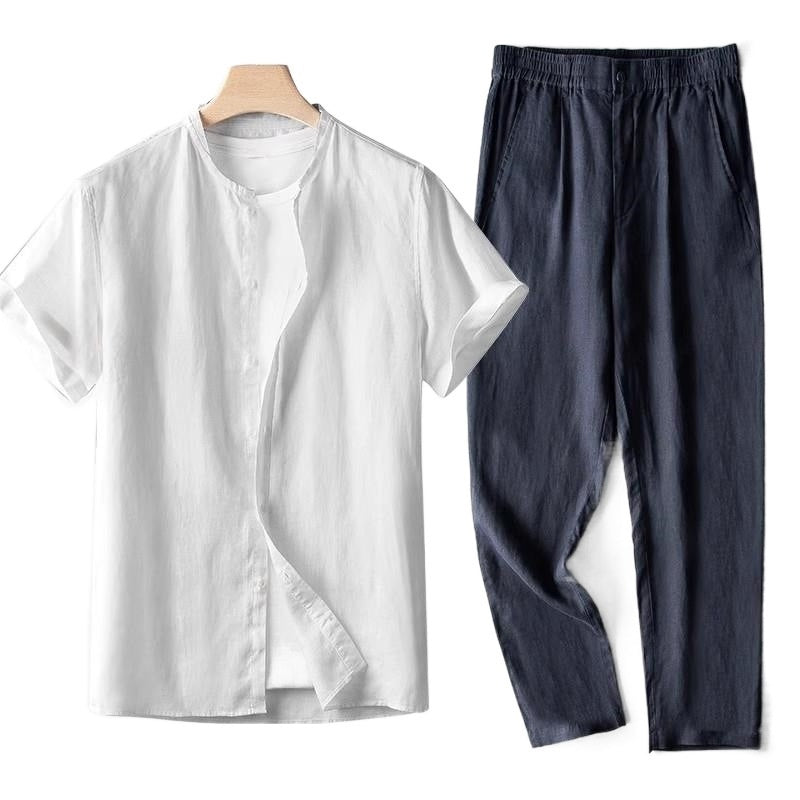 Men's Retro Thin Long Sleeve Linen Tang Suit Outfit