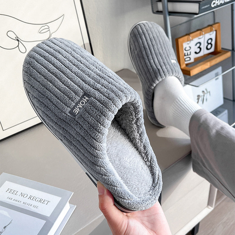 Solid Color Simple Cotton Slippers Winter Non-slip Home Warm Plush Slippers Household Indoor Couple Women's House Shoes null