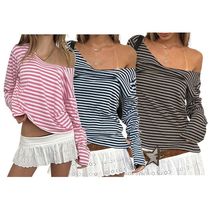 Womens Casual Long-sleeve Top With Striped Print And A Classic Collar