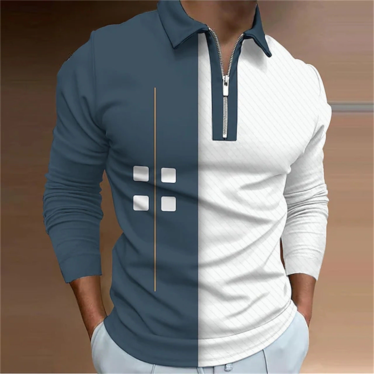 European And American Men's Lapel Polo Shirt Fashion Casual Long Sleeve