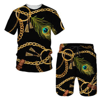 Chain Pattern Short Sleeve Digital Printed T-shirt Short Sleeve Suit
