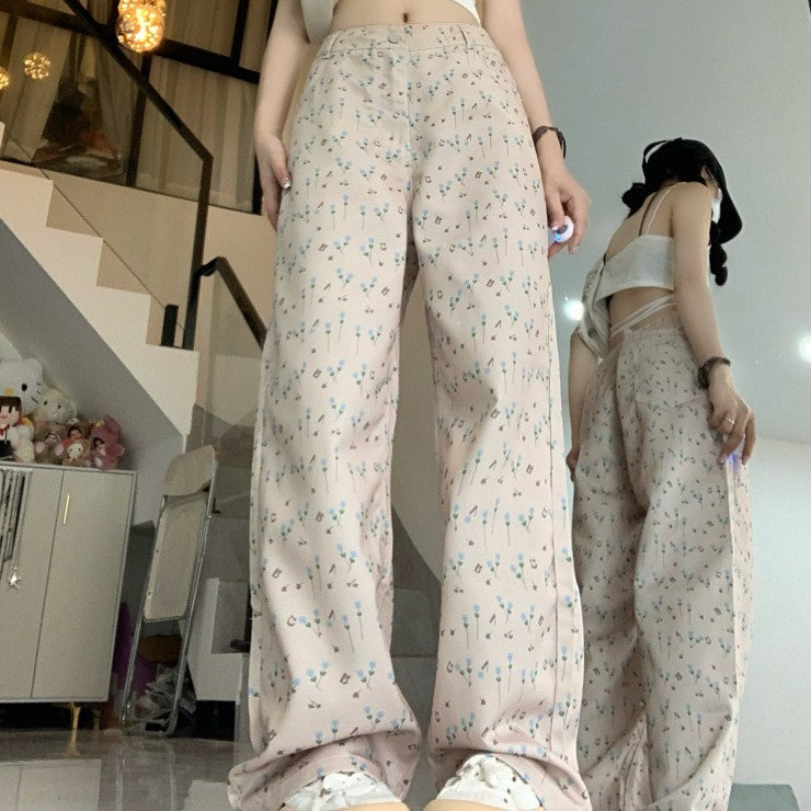 Hong Kong Style Floral Jeans For Women null