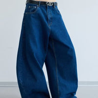 High-waisted Retro Straight-leg Jeans For Men Summer American Style Dark Blue