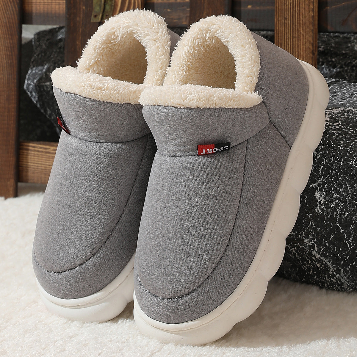 Winter Plush Cotton Shoes Women Men Warm Suede House Shoes For Parents Solid Color Thick-soled Garden Shoes Outdoor null