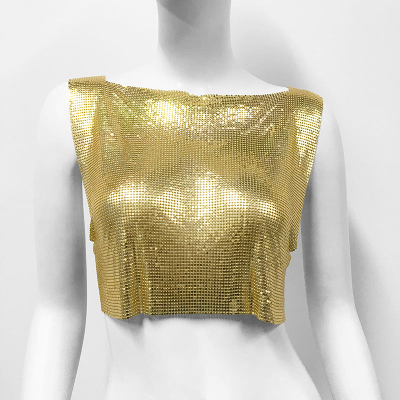 Women's Metal Sequins Top Sweet And Spicy Style Vest