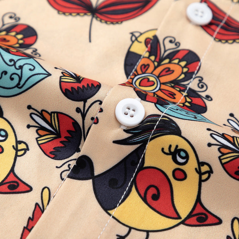 Summer Retro Creative Printed Short-sleeved Shirt For Men