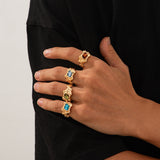 European And American Fashion Cool Pleated Lava Metal Gemstone Ring For Men