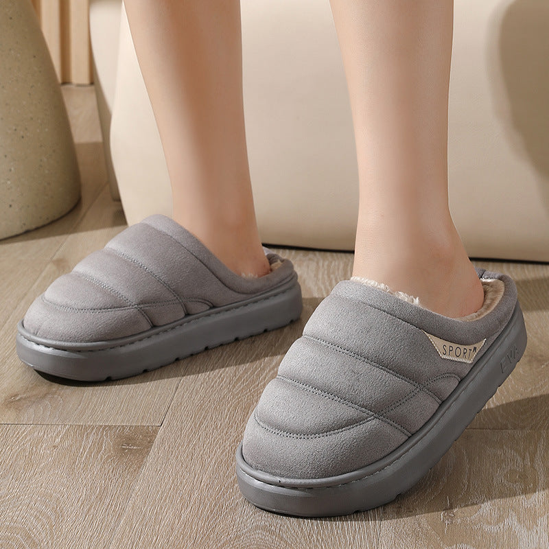 Fashion Solid Plush Slipper Winter Warm Indoor Floor Bedroom Home Slippers For Couple Thick-soled House Shoes Women Men null