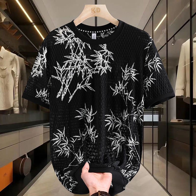 Summer Ice Silk Cut Mesh Short Sleeve T-shirt Men