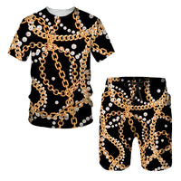 Chain Pattern Short Sleeve Digital Printed T-shirt Short Sleeve Suit