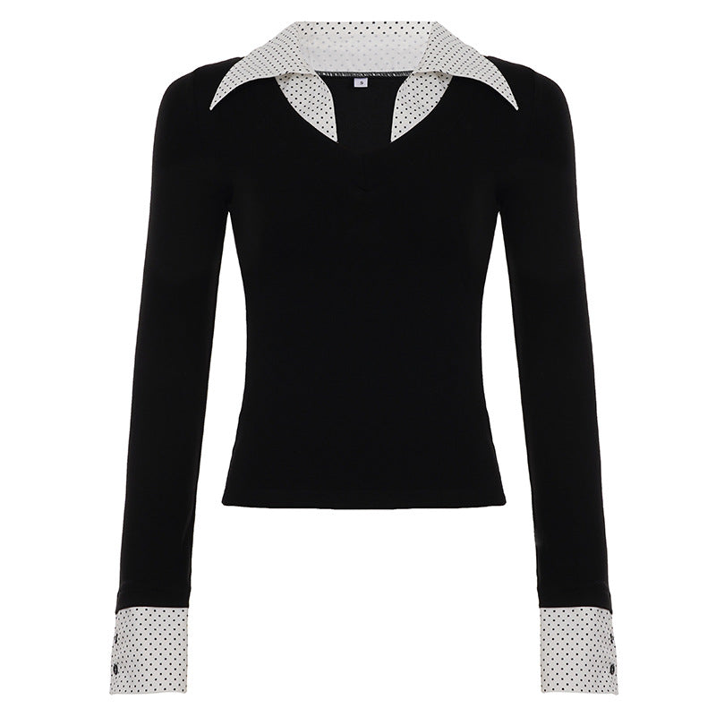 American Collegiate-style Long-sleeve Shirt With A Notched Collar And A Bold Print