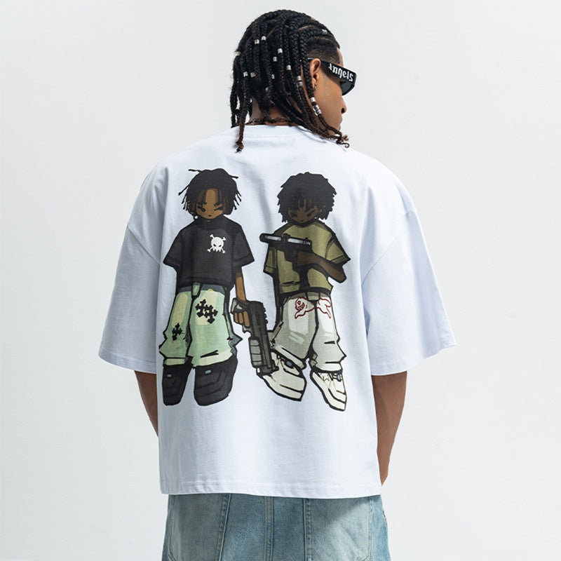 Loose Shoulder Casual Pistol Boy Cotton T-shirt
