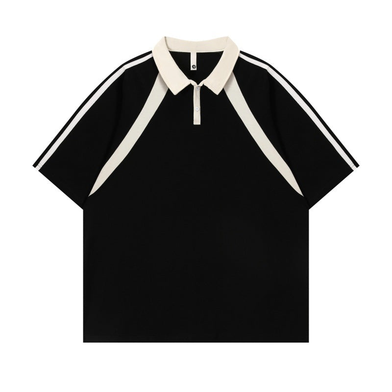 Contrast Color Short-sleeved Cotton Polo Shirt Lapel