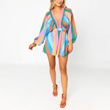 Shirt Slimming Casual Loose Deep V Wide Leg Short Jumpsuit