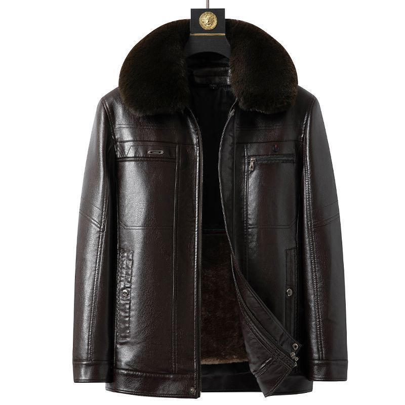 Fashion Personality Male Fleece-lined Leather Jacket null