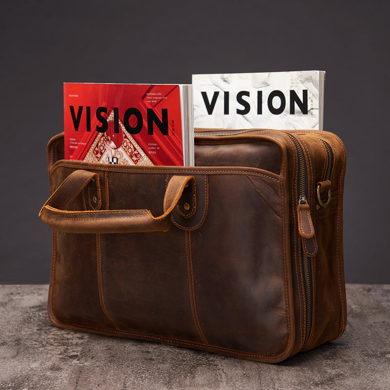 Sac à dos en cuir pleine fleur grande capacité de style rétro pour homme