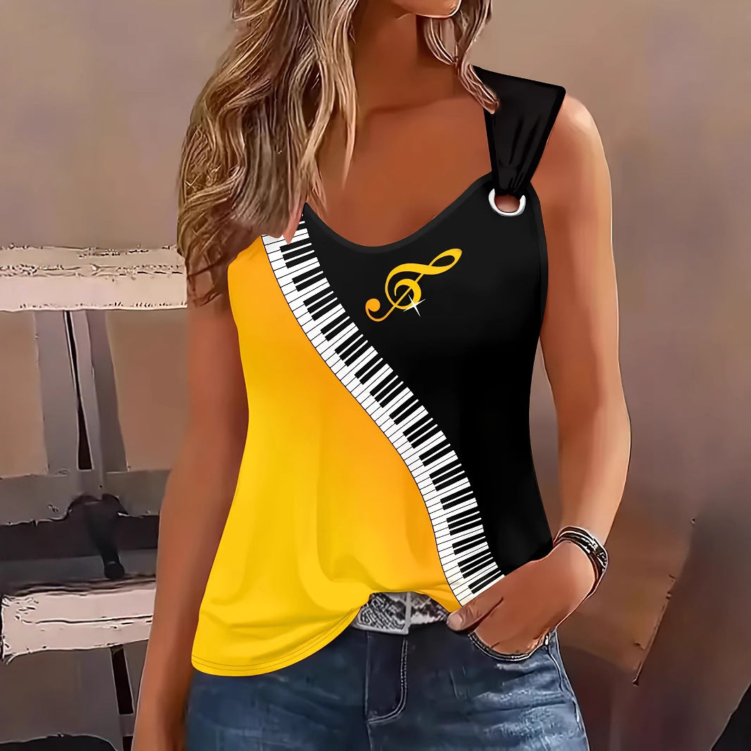 Elegant Round-Neck Sleeveless Colorblock Tank Top For Women