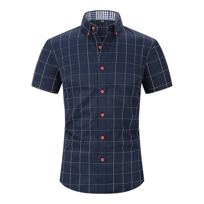 Plaid Men's Short-sleeved Shirt Anti-wrinkle null