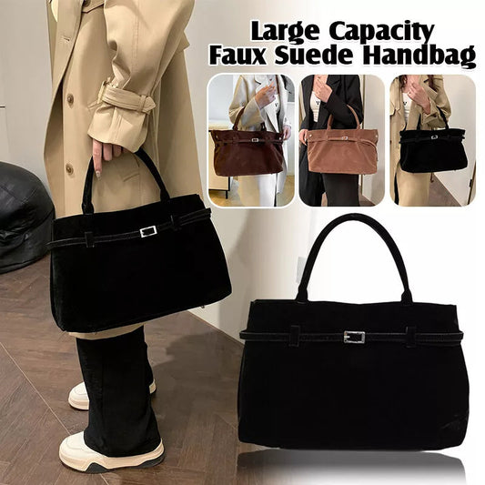 2025 Hot Sale Decorative Design Solid Faux Suede Handbag Large Capacity Casual Tote Bags For Women Tote Design Portable Shoulder Bag null