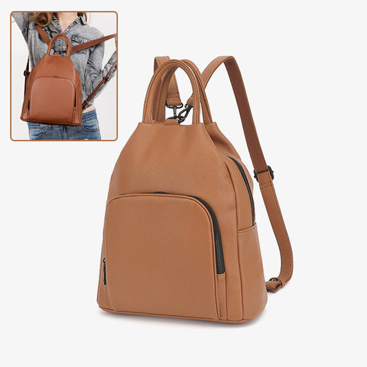 Pu Backpack Practical Soft Leather Zipper Handbag null