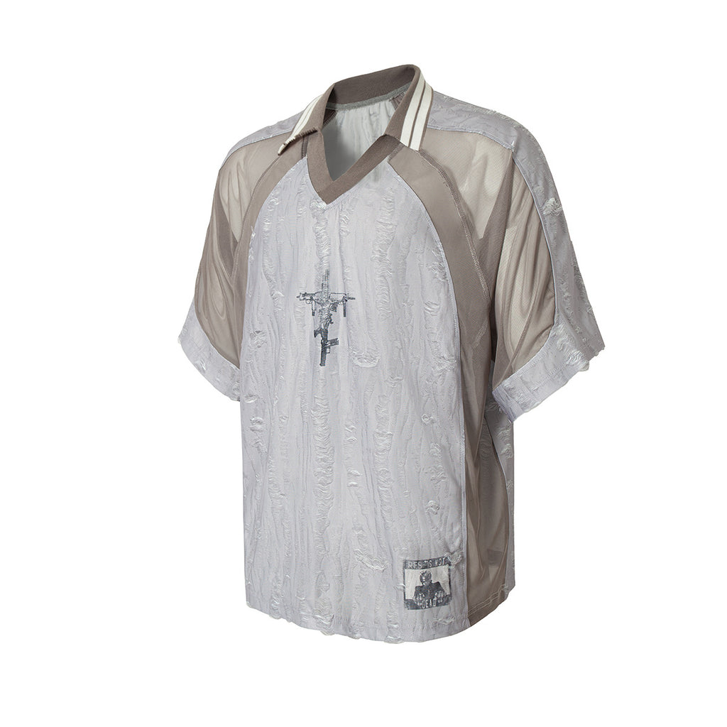 Men's Jersey Damaged Stitching Sweatshirt Lapel T-shirt