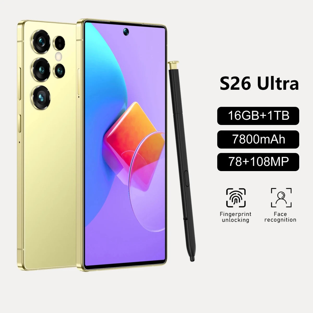 Best Selling Cellphones S26 16+1TB 48+108MP Global 5G Smartphone 7.3Inch Screen Cellphones for S26 ultra Smart Phone Yellow Best Selling Cellphones S26 16+1TB 48+108MP Global 5G Smartphone 7.3Inch Screen Cellphones for S26 ultra Smart Phone - shop_name