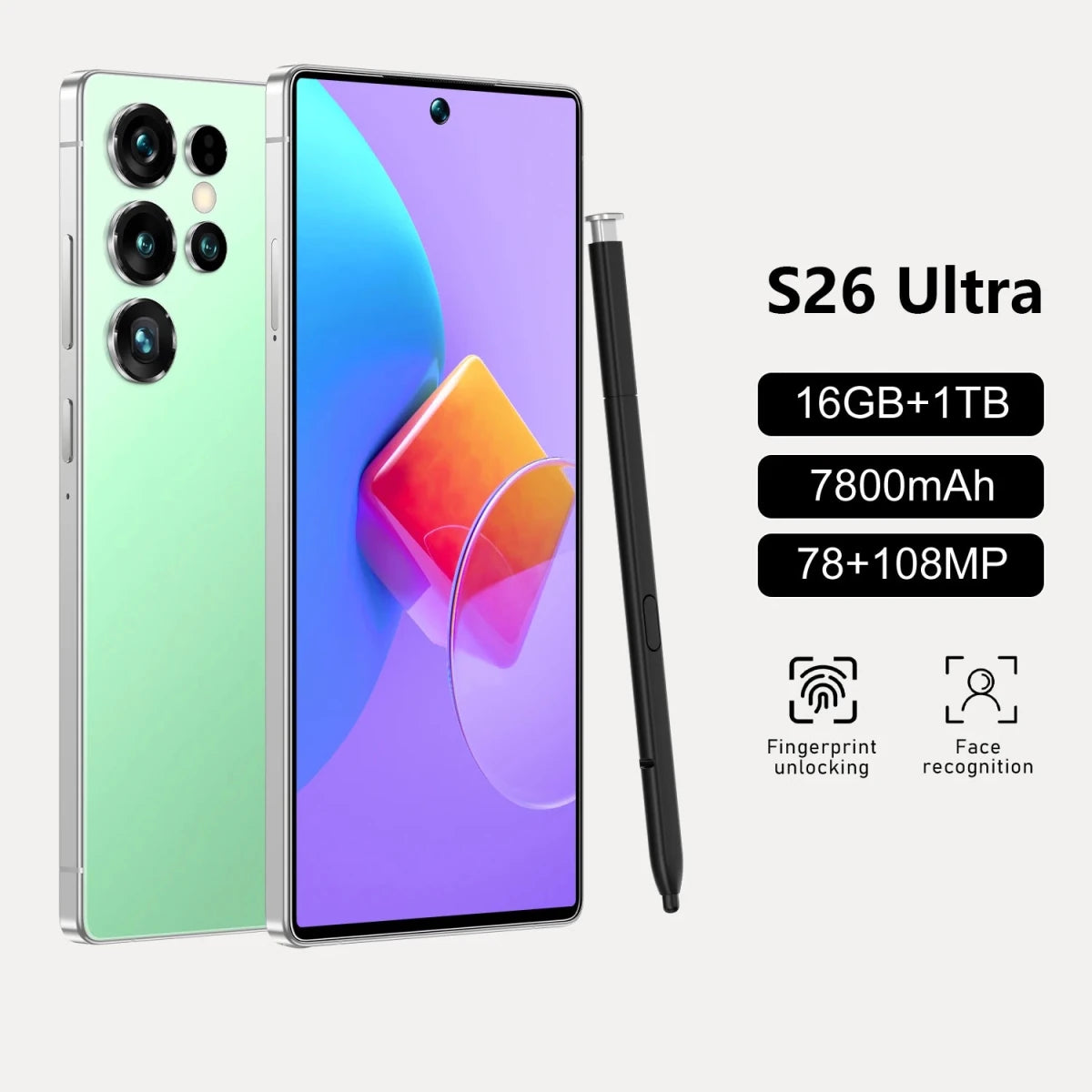 Best Selling Cellphones S26 16+1TB 48+108MP Global 5G Smartphone 7.3Inch Screen Cellphones for S26 ultra Smart Phone Green Best Selling Cellphones S26 16+1TB 48+108MP Global 5G Smartphone 7.3Inch Screen Cellphones for S26 ultra Smart Phone - shop_name
