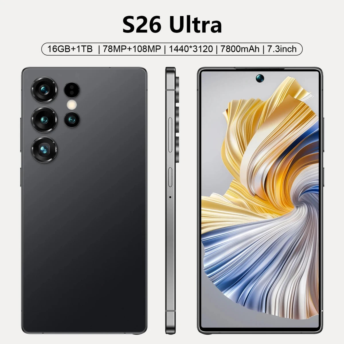 Best Selling Cellphones S26 16+1TB 48+108MP Global 5G Smartphone 7.3Inch Screen Cellphones for S26 ultra Smart Phone Black Best Selling Cellphones S26 16+1TB 48+108MP Global 5G Smartphone 7.3Inch Screen Cellphones for S26 ultra Smart Phone - shop_name