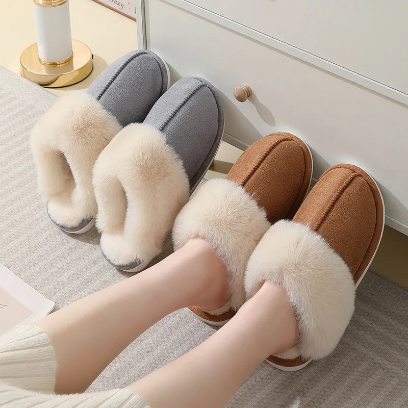 Winter Warm Plush Home Slippers Indoor Fur Slippers Women Soft Lined Cotton Shoes Comfy Non-Slip Bedroom Fuzzy House Shoes Women Couple null