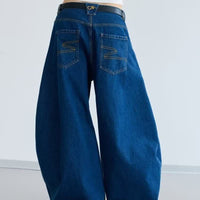 High-waisted Retro Straight-leg Jeans For Men Summer American Style Dark Blue