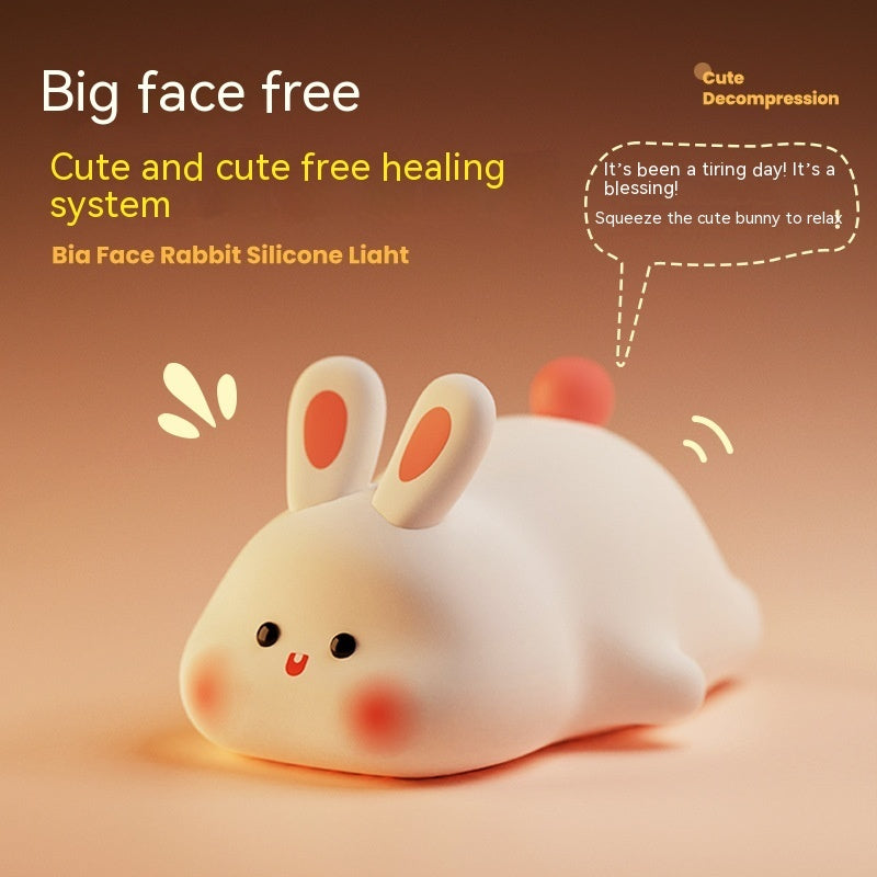 Cute LED Night Light Touch Sensor Cartoon Kid's Nightlights Big Face Rabbit Silicone Night Light Christmas Gift Bedside Lamp Home Decor null