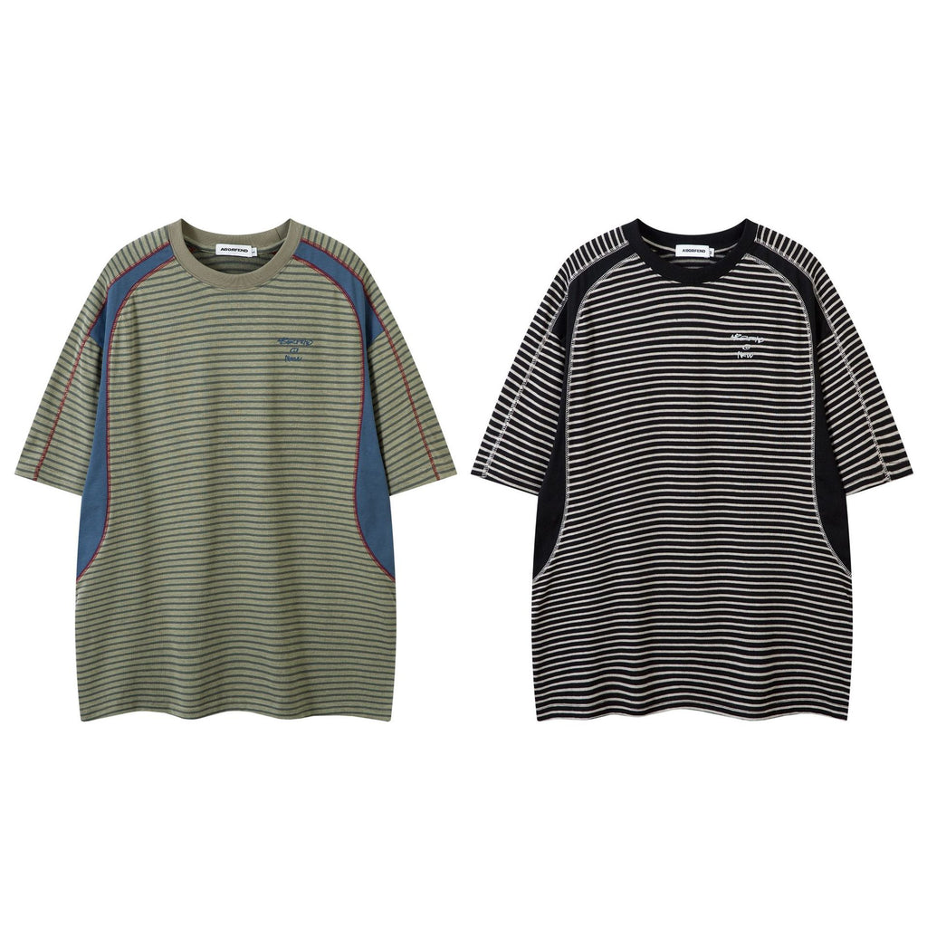 Retro Loose And Simple Striped Short Sleeve