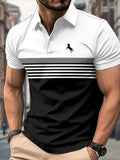 Men's Casual Striped Color Block Design Sports Style Collar Golf Shirt
