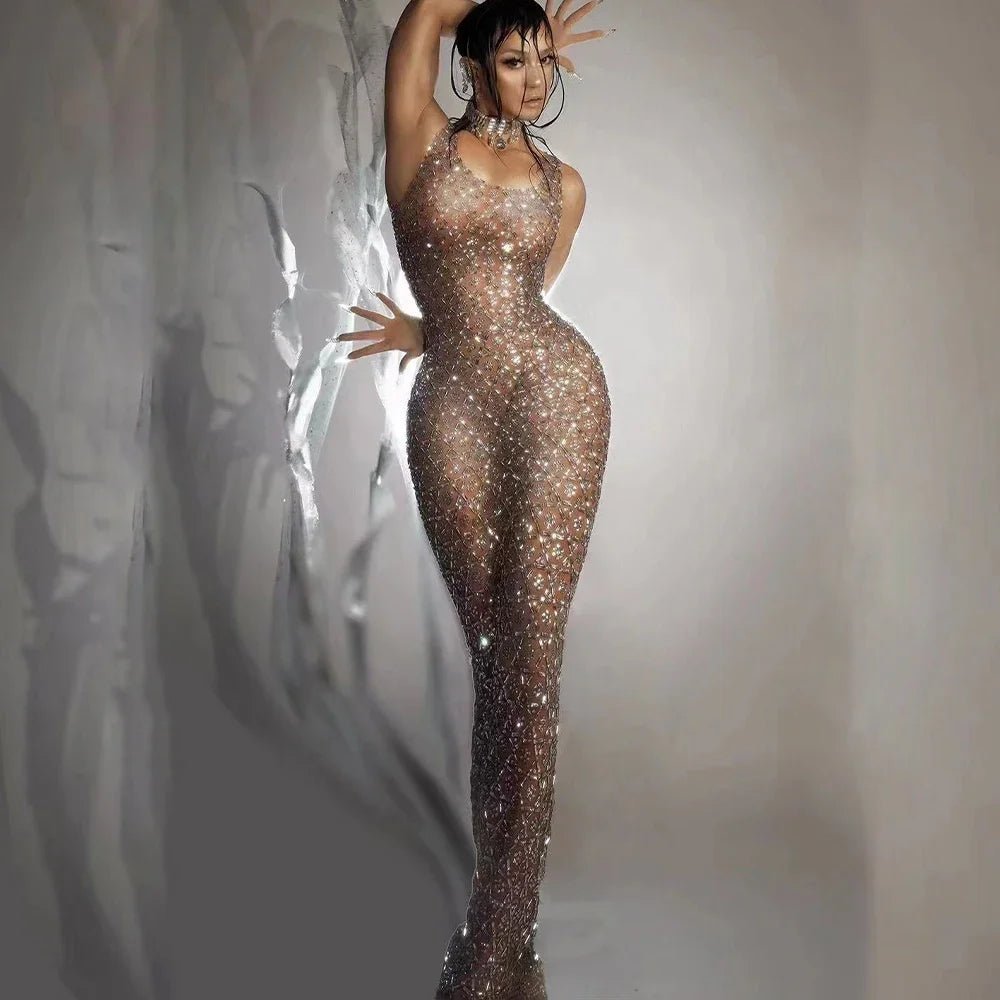 Birthday Celebrate Evening Stretch Costume Sexy Stage Dance Performance Dress Silver Rhinestones Brown Transparent Mesh Dress Dress Birthday Celebrate Evening Stretch Costume Sexy Stage Dance Performance Dress Silver Rhinestones Brown Transparent Mesh Dress - shop_name