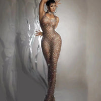 Birthday Celebrate Evening Stretch Costume Sexy Stage Dance Performance Dress Silver Rhinestones Brown Transparent Mesh Dress Dress Birthday Celebrate Evening Stretch Costume Sexy Stage Dance Performance Dress Silver Rhinestones Brown Transparent Mesh Dress - shop_name