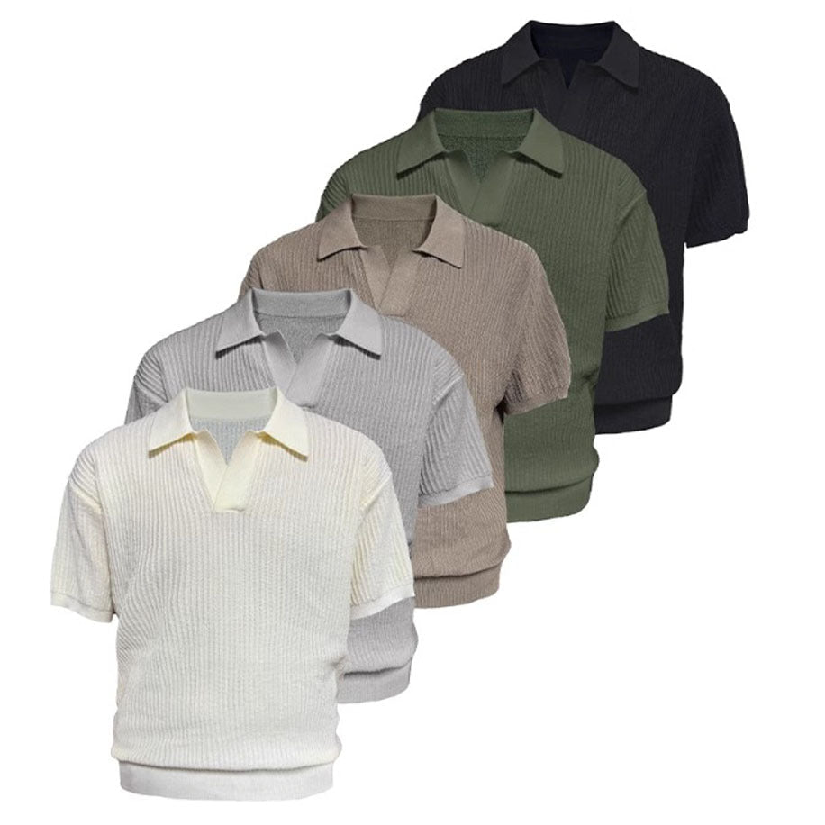 Business Style Polo Collar Stripes Ice Silk Breathable Beige Business Style Polo Collar Stripes Ice Silk Breathable - shop_name