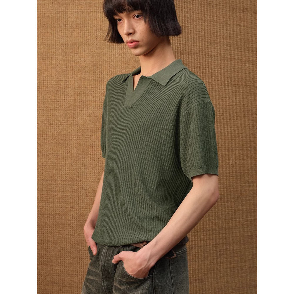 Business Style Polo Collar Stripes Ice Silk Breathable Beige Business Style Polo Collar Stripes Ice Silk Breathable - shop_name