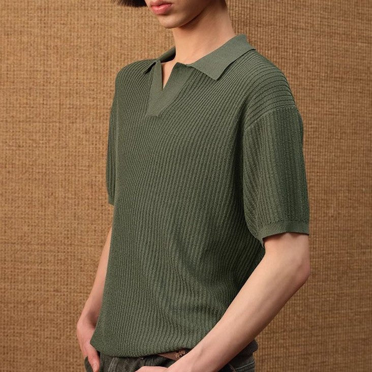 Business Style Polo Collar Stripes Ice Silk Breathable Beige Business Style Polo Collar Stripes Ice Silk Breathable - shop_name