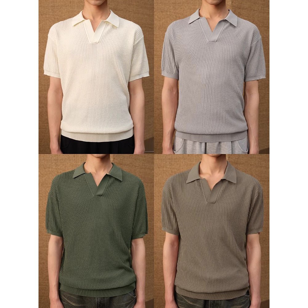 Business Style Polo Collar Stripes Ice Silk Breathable Beige Business Style Polo Collar Stripes Ice Silk Breathable - shop_name