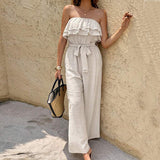 Women's Summer Sleeveless Tube Top Jumpsuit Ruffled Tied Jumpsuit