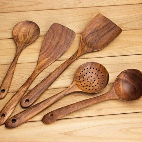 Thailand Teak Natural Wood Tableware Spoon Ladle Turner Long Rice Colander Soup Skimmer Cooking Spoons Scoop Kitchen Tool Set