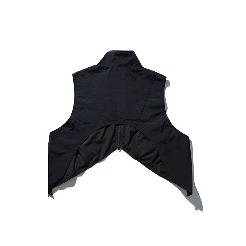 Japanese-style Retro Solid Color Pocket Stand Collar Sleeveless Vest