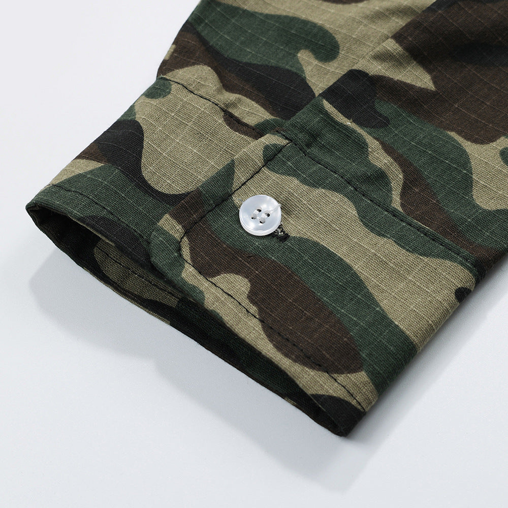 False Two-piece Patchwork Camouflage Long Sleeve Loose T-shirt Men