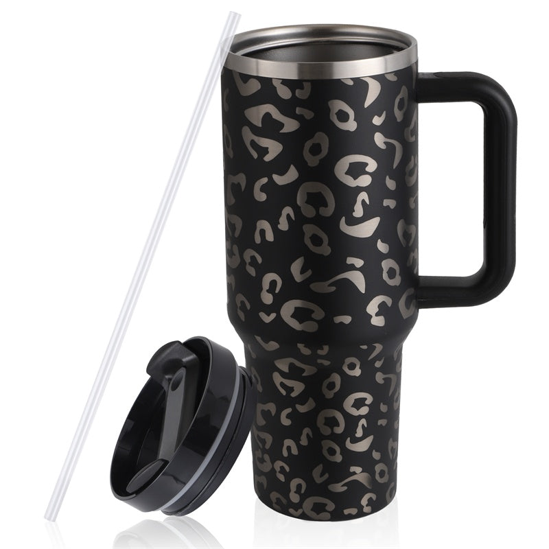 40oz Straw Coffee Mug With Handle Portable Car Stainless Steel Water Bottle Large Capacity Travel Bisphenol A Free Mug null