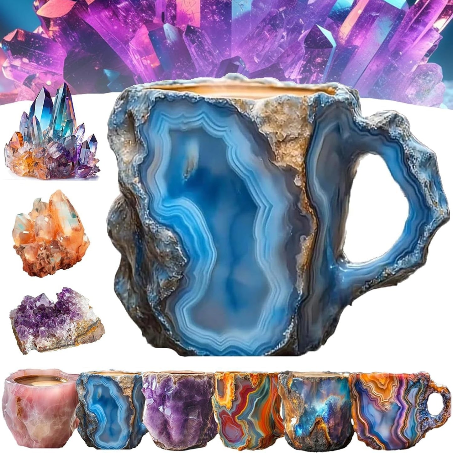 400ml Resin Mineral Crystal Coffee Mugs With Handles Elegant Fake Mineral Crystal Cup For Workplace Home Decor Christmas Gift Kitchen Gadgets null