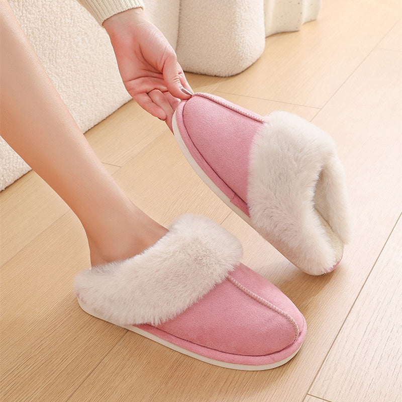 Winter Warm Plush Home Slippers Indoor Fur Slippers Women Soft Lined Cotton Shoes Comfy Non-Slip Bedroom Fuzzy House Shoes Women Couple null