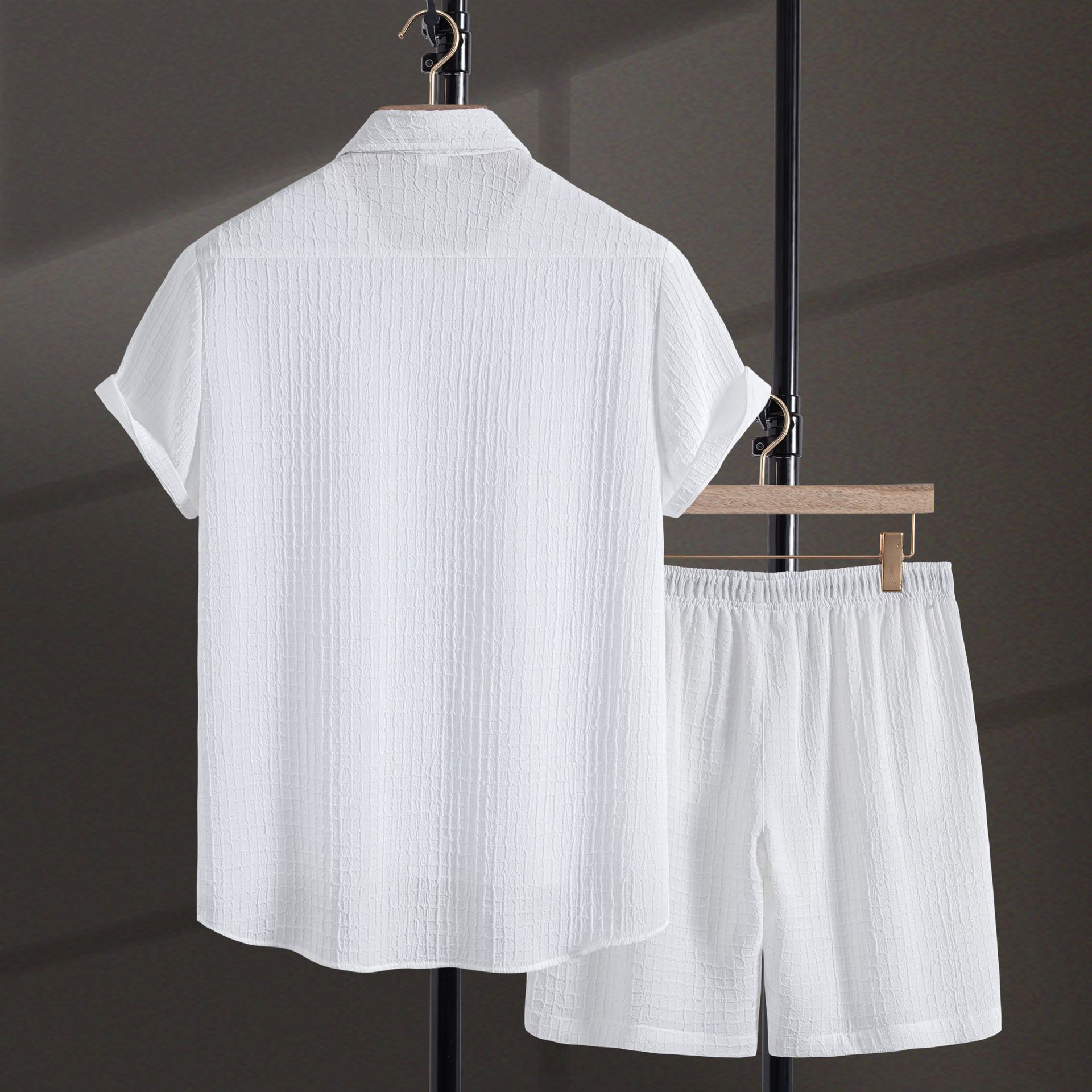 Men's Casual Fashion Jacquard Short Sleeve Shirt Shorts Suit