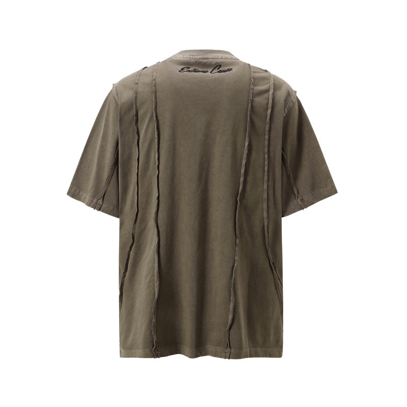 High Street American Retro Folding Patchwork Short-sleeved T-shirt Men